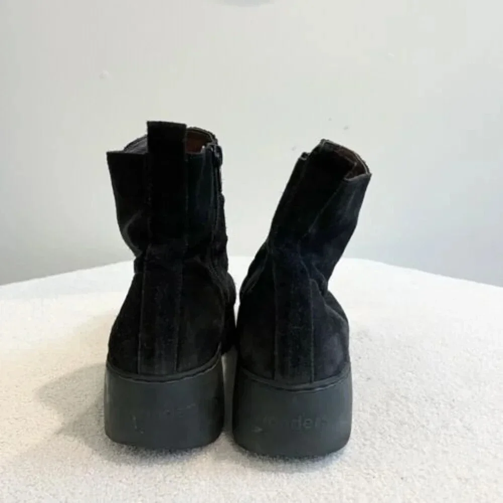 Wonders Fly Women’s 8 Black Ankle Boots 8332 Booties Suede Platform 38 Side Zip - Picture 3 of 11